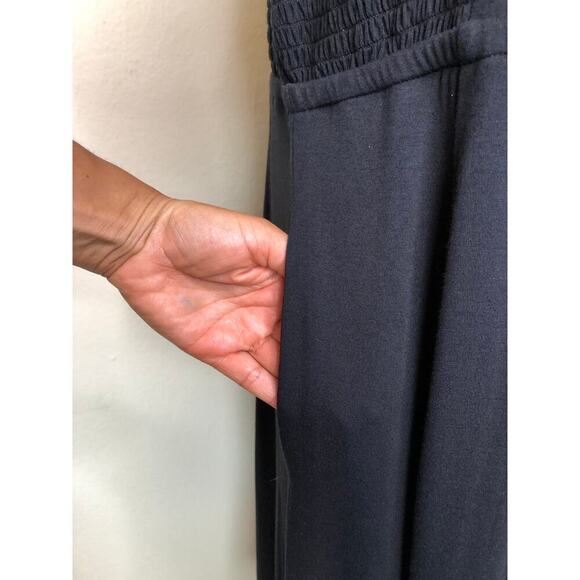 Jason Wu Black Smocked Side Panel Midi Dress XL Effortless Chic Ruffled Casual - Picture 5 of 12